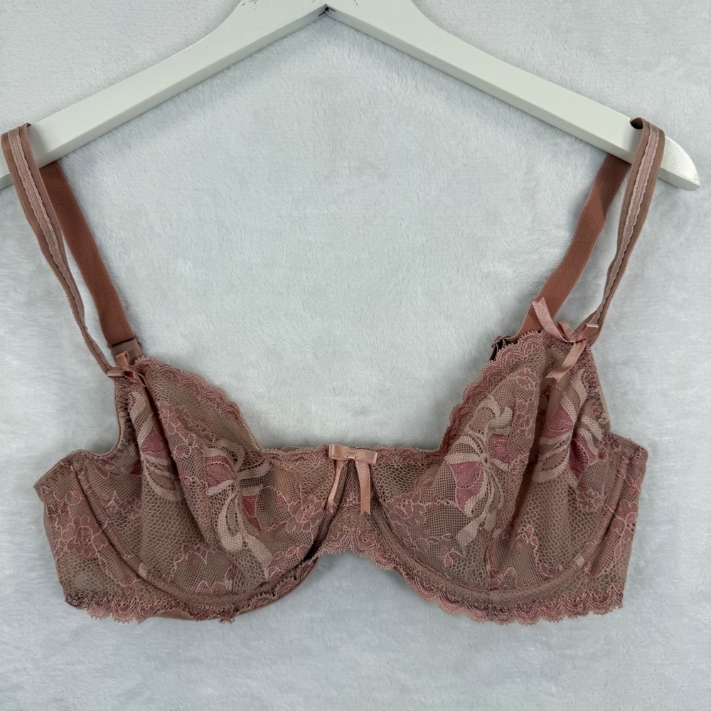 Victorias Secret 36D Unlined Demi Bra Dusty Rose Pink Floral Lace Underwire